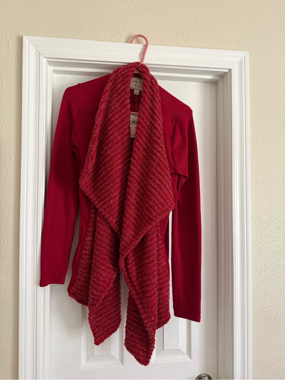 Lucky Brand dark red draped open-front cardigan sweater